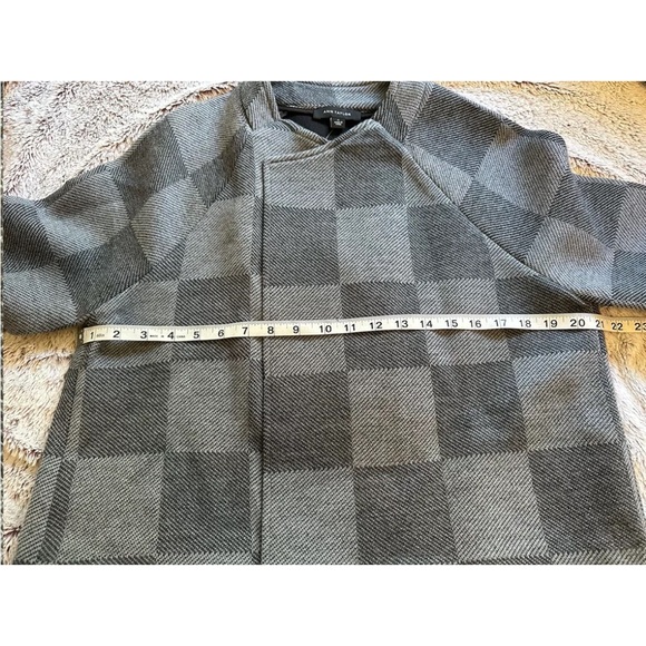 Ann Taylor Womens Wool Cardigan Duster M Gray Checkered Open Front Quiet Luxury - Picture 4 of 9